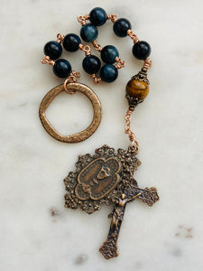 Blessed Sacrament Single Decade Rosary - Blue Tiger eye and Bronze  - Tenner CeCeAgnes