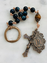 Load image into Gallery viewer, Blessed Sacrament Single Decade Rosary - Blue Tiger eye and Bronze  - Tenner CeCeAgnes
