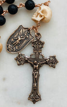 Load image into Gallery viewer, Memento Mori Rosary - Saint Michael- Lava Beads and Ox Bone Skulls - Bronze - Wire-wrapped - Pardon Crucifix CeCeAgnes
