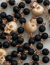 Load image into Gallery viewer, Memento Mori Rosary - Saint Michael- Lava Beads and Ox Bone Skulls - Bronze - Wire-wrapped - Pardon Crucifix CeCeAgnes
