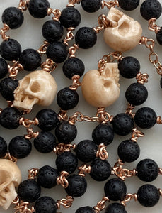 Memento Mori Rosary - Saint Michael- Lava Beads and Ox Bone Skulls - Bronze - Wire-wrapped - Pardon Crucifix CeCeAgnes