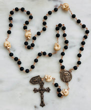 Load image into Gallery viewer, Memento Mori Rosary - Saint Michael- Lava Beads and Ox Bone Skulls - Bronze - Wire-wrapped - Pardon Crucifix CeCeAgnes
