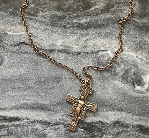 San Damiano Crucifix Solid Bronze Necklace - Saint Francis