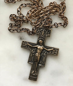 San Damiano Crucifix Solid Bronze Necklace - Saint Francis