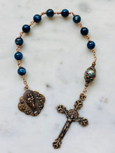 Load image into Gallery viewer, Kyanite Pocket Rosary: Bronze Mary, Angels Medals, Tensha Bead
