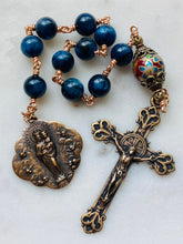 Load image into Gallery viewer, Kyanite Pocket Rosary: Bronze Mary, Angels Medals, Tensha Bead
