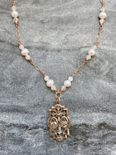 Load image into Gallery viewer, Catholic JMJ Necklace - Virgin Mary - Solid  Bronze - Freshwater Pearl - Moonstone
