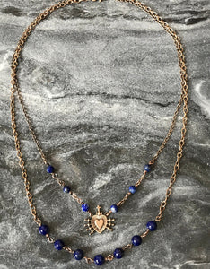 Seven Sorrows Necklace- OL of Sorrows, Lapis Gemstones and Bronze