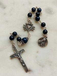 Pocket Servite Rosary - Sapphire Gemstones - Sterling and Sterling Silver - Seven Sorrows Chaplet - Our Lady of Sorrows CeCeAgnes