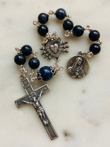 Pocket Servite Rosary - Sapphire Gemstones - Sterling and Sterling Silver - Seven Sorrows Chaplet - Our Lady of Sorrows CeCeAgnes