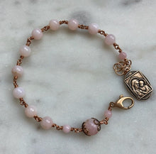 Load image into Gallery viewer, Saint Rita Our Lady of Good Counsel Bronze Rosary Bracelet - Pink Peruvian Opal
