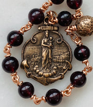 Load image into Gallery viewer, Our Lady of Guard Rosary Tenner - Garnets and Bronze
