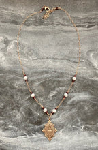 Load image into Gallery viewer, Sacred Heart Necklace - Catholic - Solid  Bronze - Pearls and Garnets
