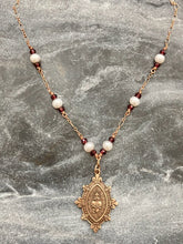 Load image into Gallery viewer, Sacred Heart Necklace - Catholic - Solid  Bronze - Pearls and Garnets
