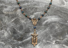 Load image into Gallery viewer, Rosary Necklace - Azurite and Bronze
