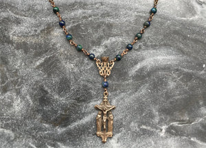 Rosary Necklace - Azurite and Bronze