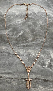 Rosary Necklace - Freshwater Pearl and Bronze