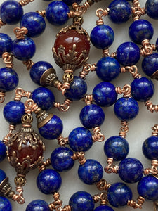 Large Lapis Carnelian and Bronze Rosary - Renaissance - Wire-wrapped CeCeAgnes