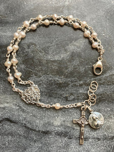 Beautiful All Sterling Freshwater Potato Pearl Wire-wrapped Rosary Bracelet Sterling medals CeCeAgnes