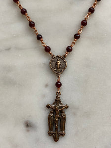 Rosary Necklace - Garnet and Bronze