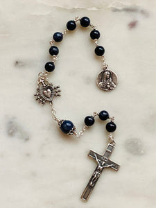 Pocket Servite Rosary - Sapphire Gemstones - Sterling and Sterling Silver - Seven Sorrows Chaplet - Our Lady of Sorrows CeCeAgnes