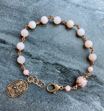 Load image into Gallery viewer, Saint Rita Our Lady of Good Counsel Bronze Rosary Bracelet - Pink Peruvian Opal
