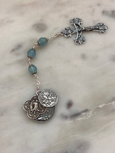 Sterling Silver and Aquamarine Three Hail Mary Chaplet - St. Raphael - St. Michael - St. Gabriel