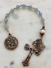 Load image into Gallery viewer, Baptism Tenner - Aquamarine and Pearl Rosary - Bronze CeCeAgnes
