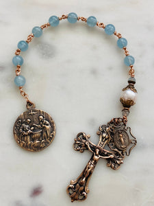 Baptism Tenner - Aquamarine and Pearl Rosary - Bronze CeCeAgnes