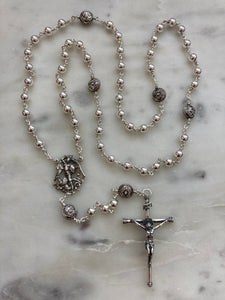 All Sterling Silver Saint Michael Rosary - Spanish Crucifix - Wire-Wrapped