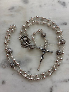 All Sterling Silver Saint Michael Rosary - Spanish Crucifix - Wire-Wrapped