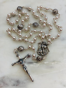 All Sterling Silver Saint Michael Rosary - Spanish Crucifix - Wire-Wrapped