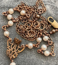 Load image into Gallery viewer, Rosary Necklace - Freshwater Pearl and Bronze
