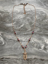 Load image into Gallery viewer, Catholic Crucifixion Necklace - Virgin Mary Saint John Crucifix - Solid  Bronze - Ruby and Sapphire
