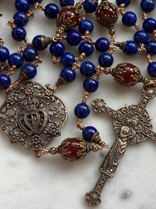 Large Lapis Carnelian and Bronze Rosary - Renaissance - Wire-wrapped CeCeAgnes