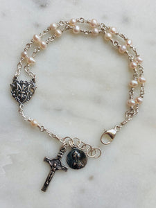 Beautiful All Sterling Freshwater Potato Pearl Wire-wrapped Rosary Bracelet Sterling medals CeCeAgnes