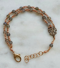 Load image into Gallery viewer, Labradorite Rosary Bracelet - Marian Auspice with Cross Center - Solid Bronze
