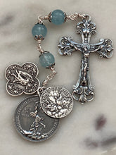 Load image into Gallery viewer, Sterling Silver and Aquamarine Three Hail Mary Chaplet - St. Raphael - St. Michael - St. Gabriel
