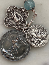 Load image into Gallery viewer, Sterling Silver and Aquamarine Three Hail Mary Chaplet - St. Raphael - St. Michael - St. Gabriel
