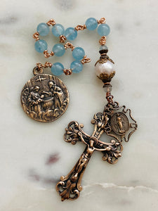 Baptism Tenner - Aquamarine and Pearl Rosary - Bronze CeCeAgnes