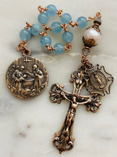 Load image into Gallery viewer, Baptism Tenner - Aquamarine and Pearl Rosary - Bronze CeCeAgnes
