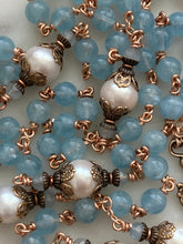 Load image into Gallery viewer, Aquamarine and Pearl Baptism Rosary - Bronze - Auspice Maria Center CeCeAgnes
