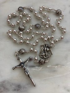 All Sterling Silver Saint Michael Rosary - Spanish Crucifix - Wire-Wrapped