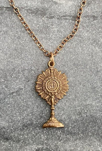 Holy Eucharist Monstrance Solid Bronze Necklace