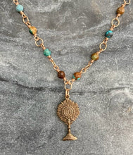 Load image into Gallery viewer, Blessed Sacrament Rosary Necklace - Turquoise and Bronze
