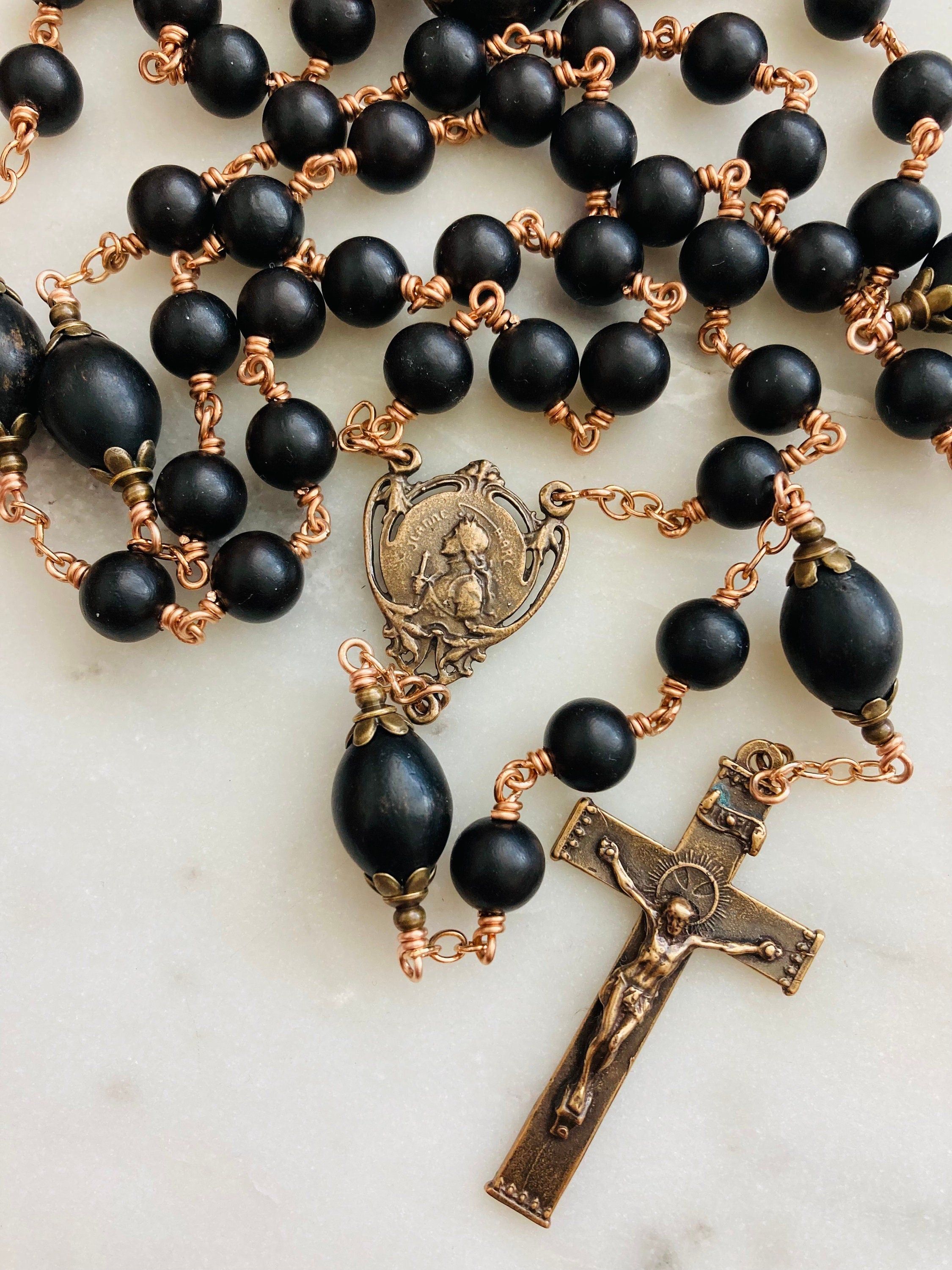 Saint Joan of Arc Rosary - Ebony Wood and Bronze – CeCeAgnes