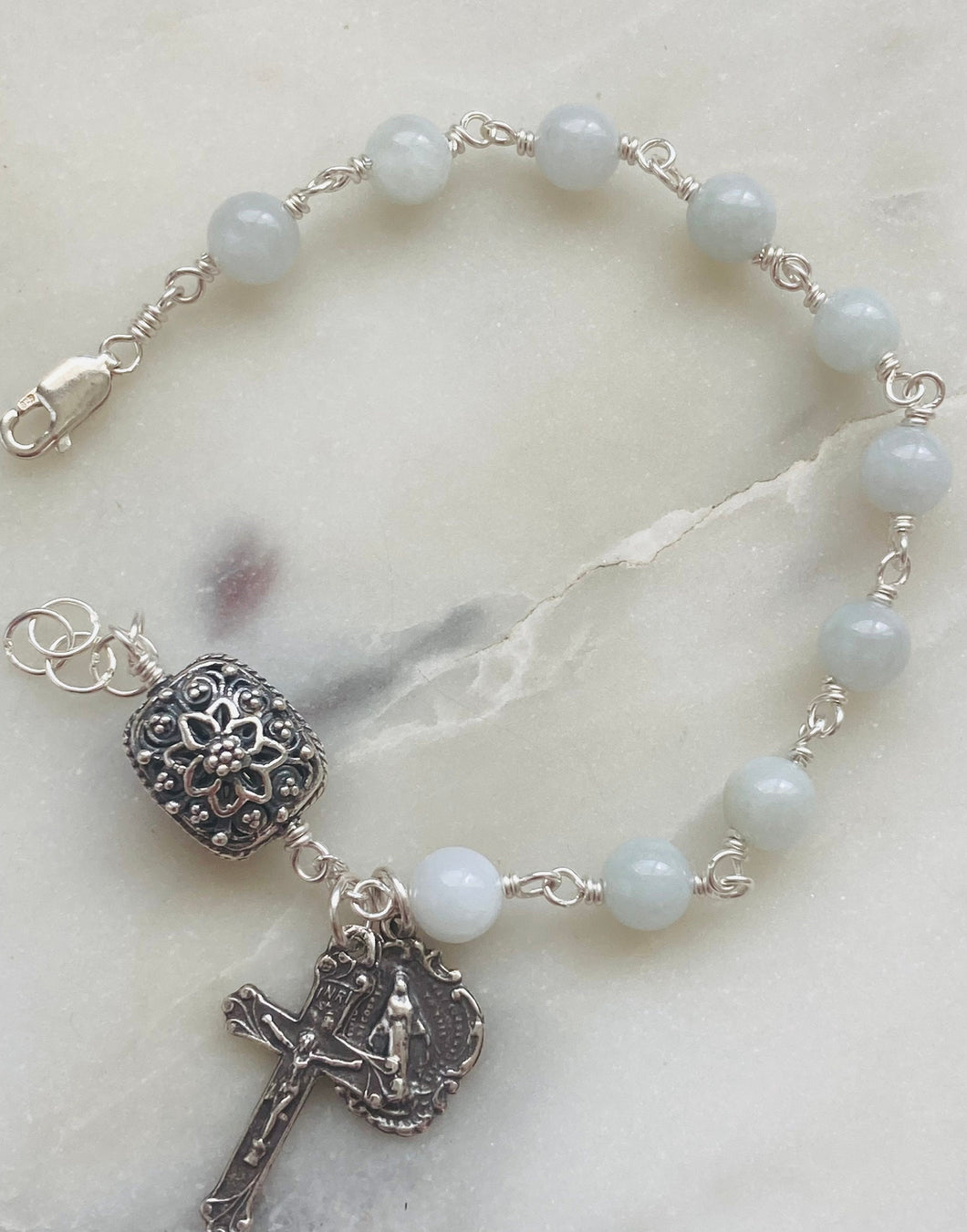 Burma Jade Rosary Bracelet - All Sterling - Wire-wrapped CeCeAgnes