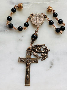 Saint Benedict and Michael Auto Rosary - Onyx and Bronze - One Decade Rosary - Car Rosary CeCeAgnes