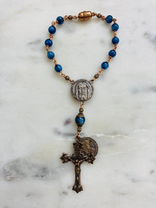 Holy Face Saint Benedict Auto Rosary - Kyanite and Bronze - One Decade Rosary - Car Rosary CeCeAgnes