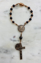 Load image into Gallery viewer, Holy Face Saint Benedict Auto Rosary - Garnet and Bronze - One Decade Rosary - Car Rosary CeCeAgnes
